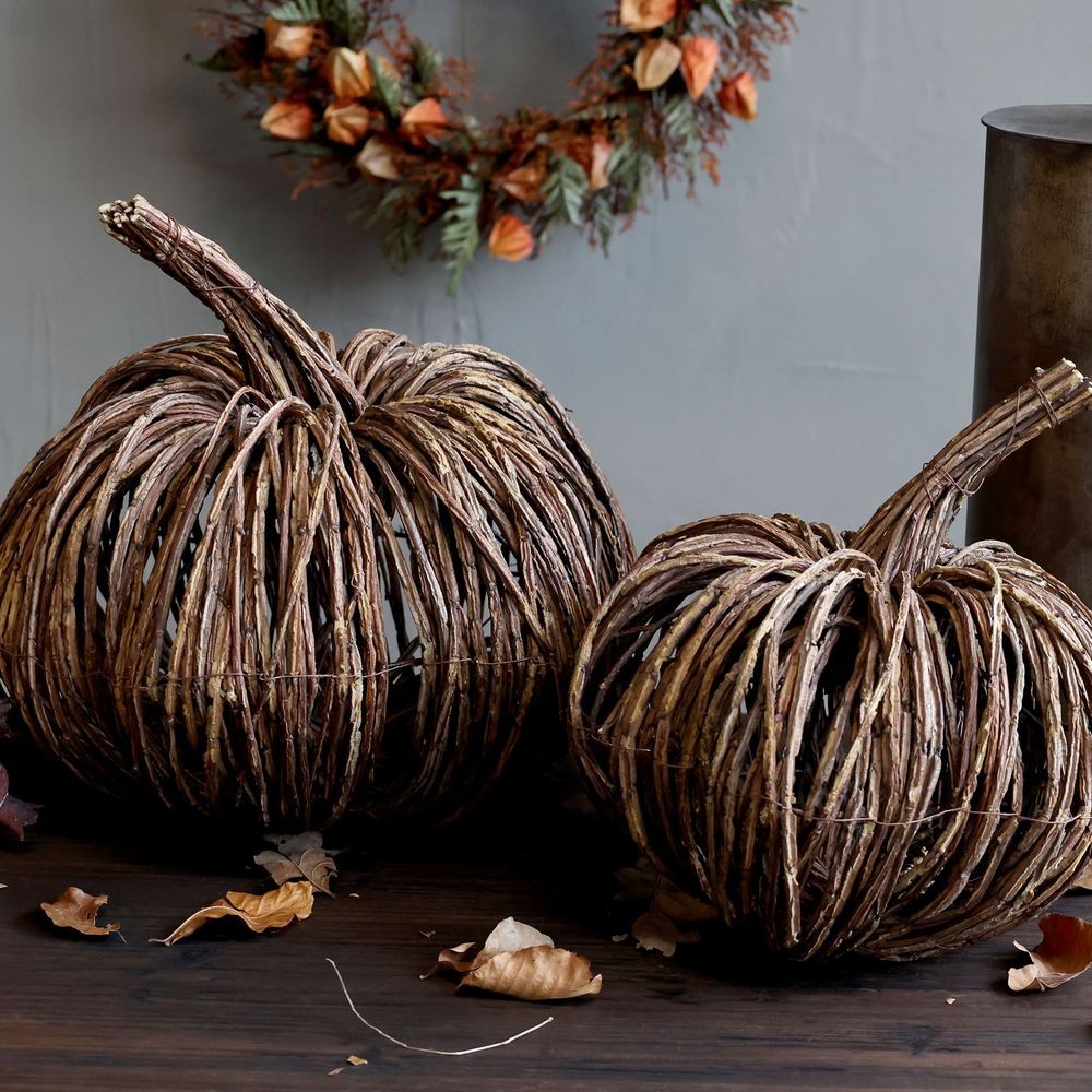 Hnědá proutěná dekorace dýně Pumpkin XL - Ø 33*35 cm 