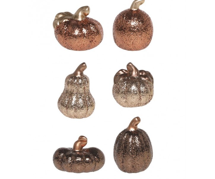 Set 6ks keramická dekorace dýně se třpytkami Pumpkin - Ø 5*7 cm 