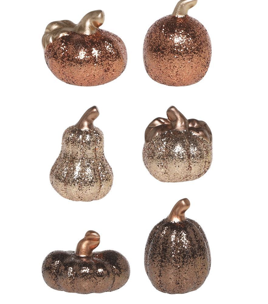 Set 6ks keramická dekorace dýně se třpytkami Pumpkin - Ø 5*7 cm 