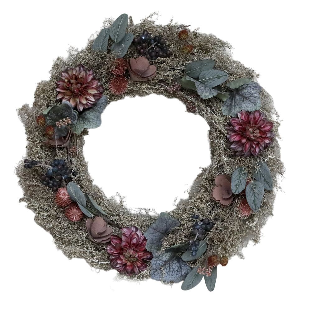 Podzimní dekorativní věnec s trávou a květy Fleuria - Ø 46*8 cm