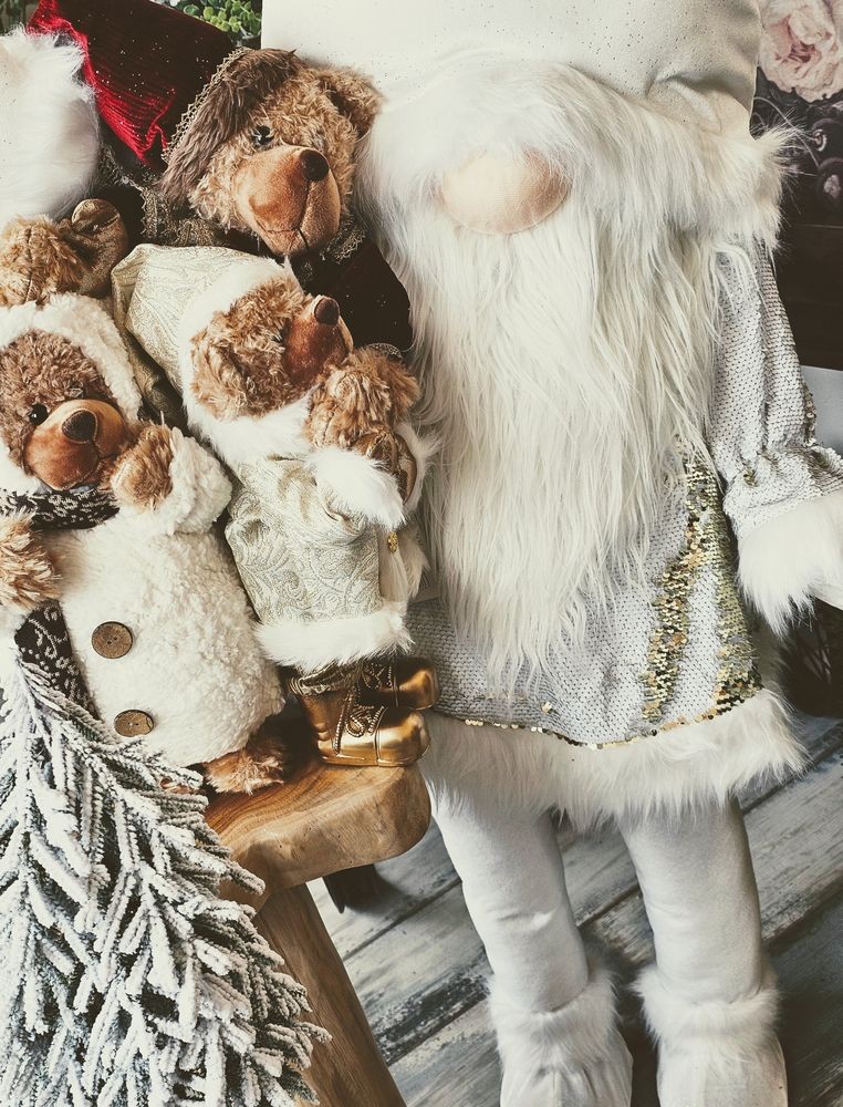 Bílo-zlatý veliký stojící Santa Claus s pružným tělem - 57*52*145 cm