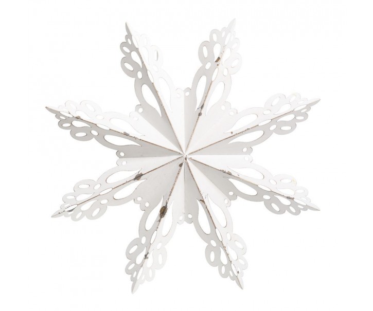 Bílá antik kovová nástěnná dekorace sněhová vločka Snowflake - 43*6 cm