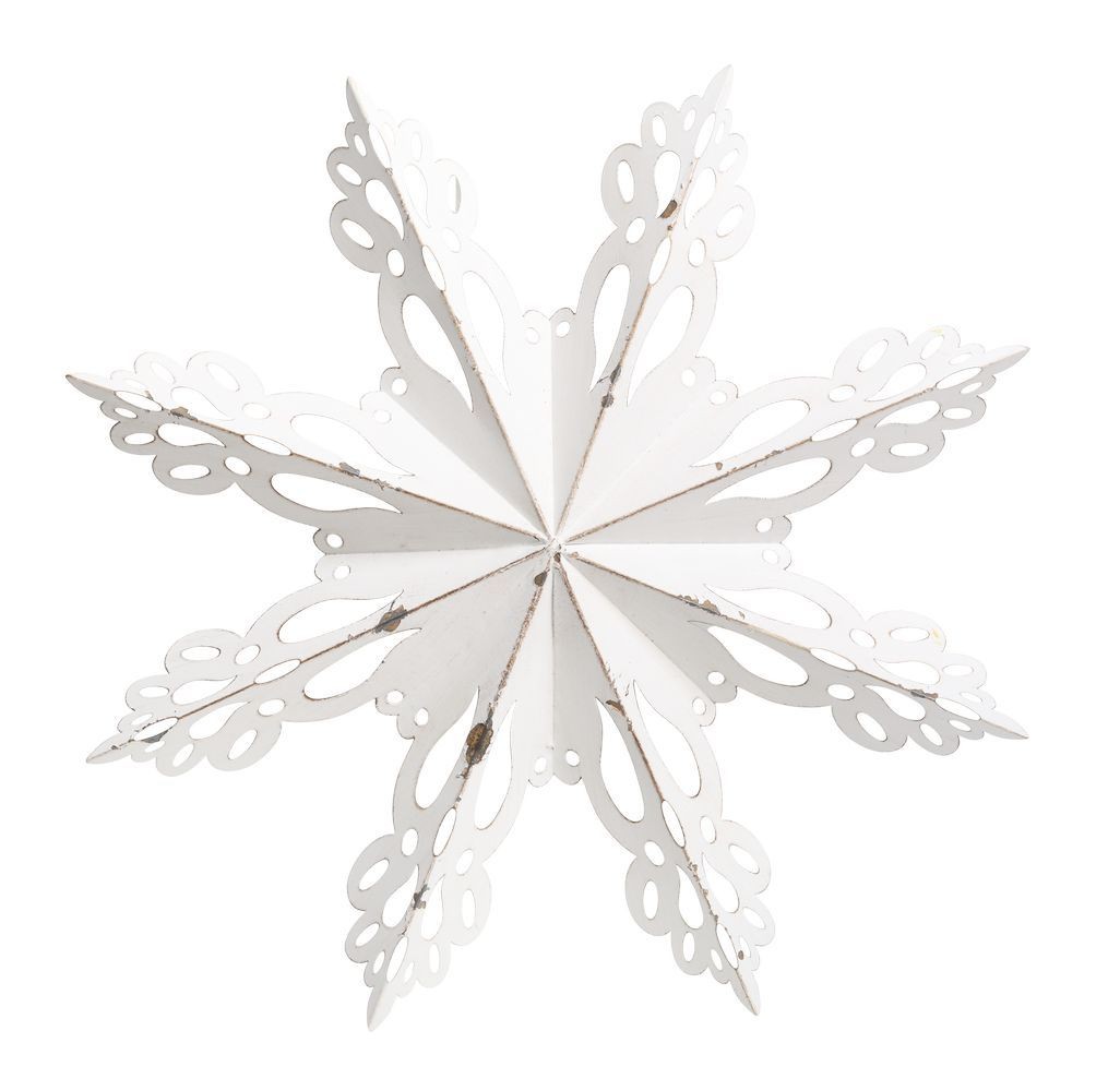 Bílá antik kovová nástěnná dekorace sněhová vločka Snowflake - 43*6 cm