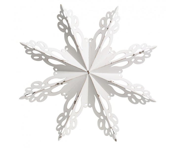 Bílá antik kovová nástěnná dekorace sněhová vločka Snowflake - 43*6 cm