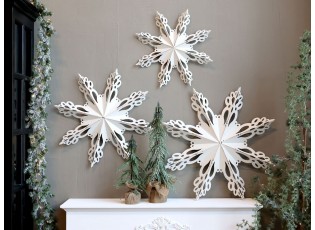 Bílá antik kovová nástěnná dekorace sněhová vločka Snowflake - 43*6 cm