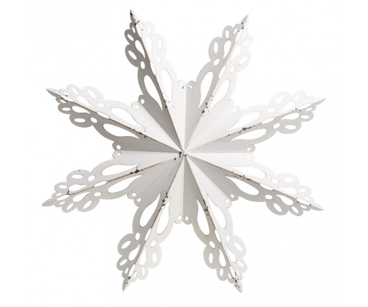 Bílá antik kovová nástěnná dekorace sněhová vločka Snowflake - 43*6 cm