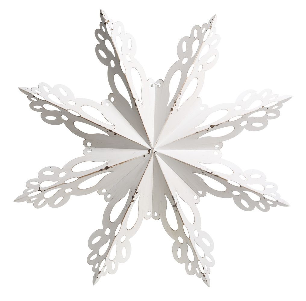 Bílá antik kovová nástěnná dekorace sněhová vločka Snowflake - 43*6 cm