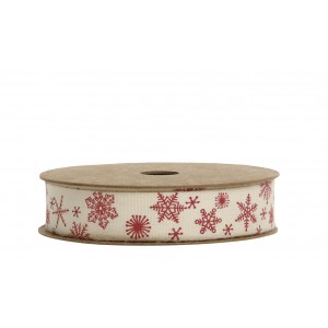 Krémová bavlněná stuha s vločkami Snowflake - 1,5cm x 5 m