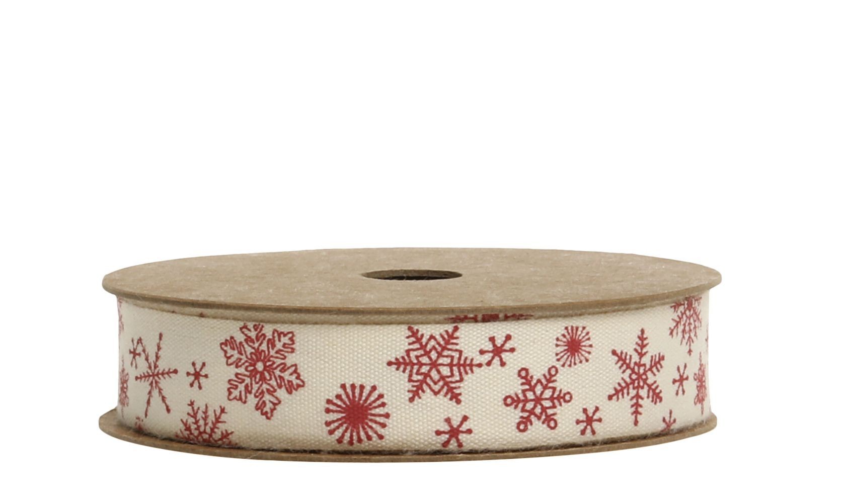 Krémová bavlněná stuha s vločkami Snowflake - 1,5cm x 5 m
