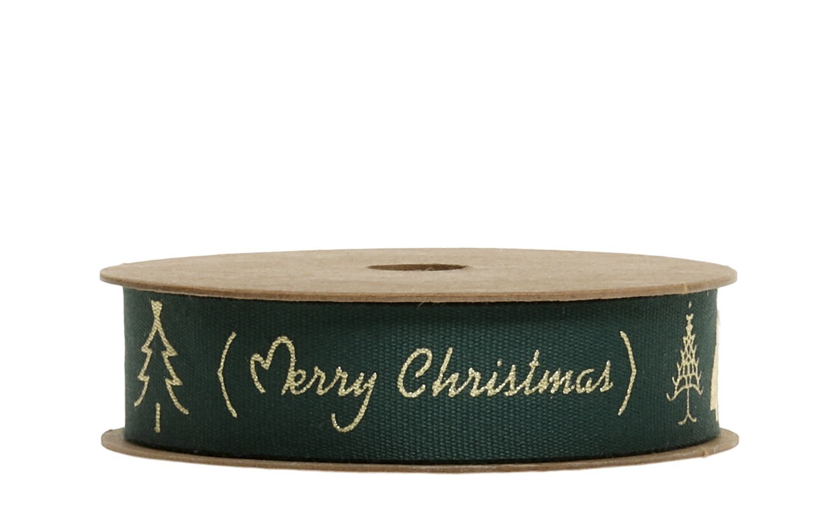 Zelená bavlněná stuha Merry Christmas - 1,5cm x 5 m