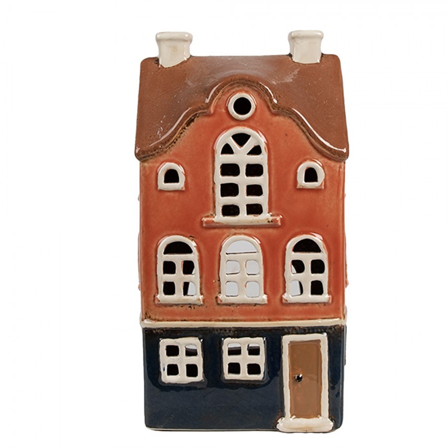 Oranžový keramický svícen na čajovou svíčku domek Amster Village - 12*9*22 cm