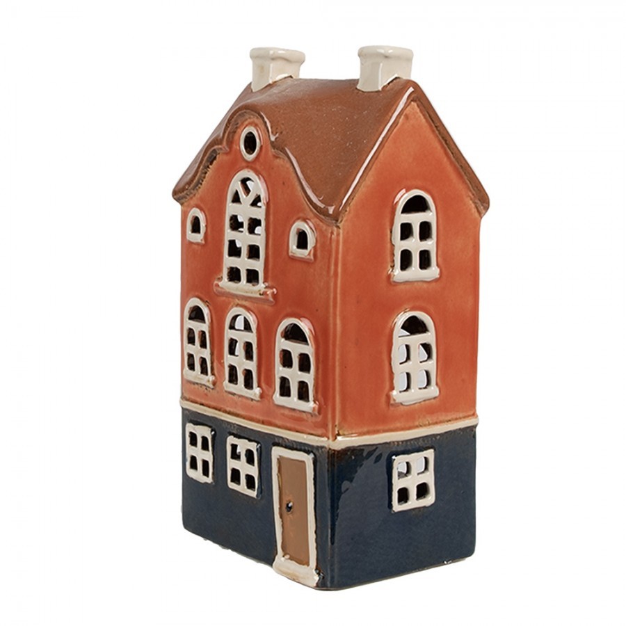 Oranžový keramický svícen na čajovou svíčku domek Amster Village - 12*9*22 cm