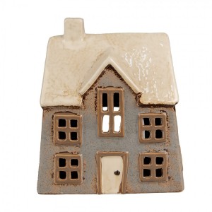 Šedý keramický svícen na čajovou svíčku domek Amster Village - 15*10*17 cm