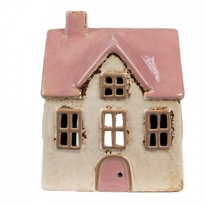 Béžový keramický svícen na čajovou svíčku domek Amster Village - 13*10*16 cm