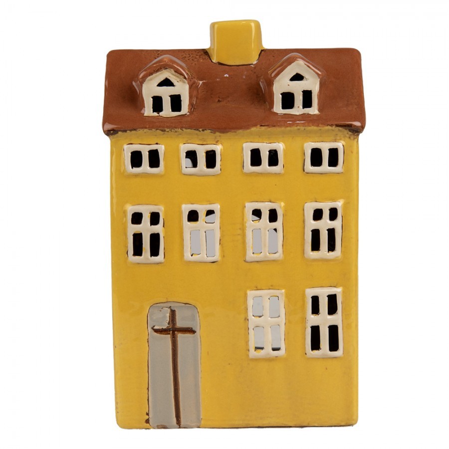 Žlutý keramický svícen na čajovou svíčku domek Amster Village - 12*8*18 cm