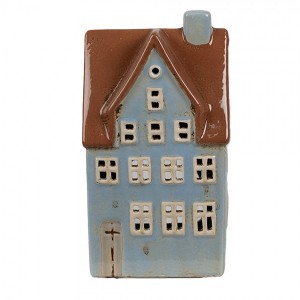 Modrý keramický svícen na čajovou svíčku domek Amster Village - 11*8*20 cm