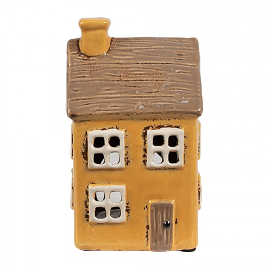 Žlutý keramický svícen na čajovou svíčku domek Amster Village - 9*9*15 cm