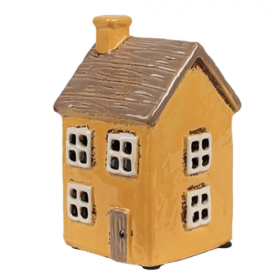 Žlutý keramický svícen na čajovou svíčku domek Amster Village - 9*9*15 cm