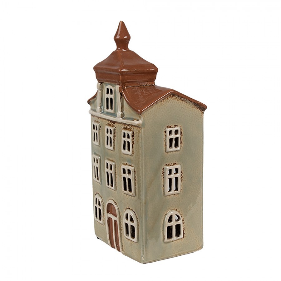 Zelený keramický svícen na čajovou svíčku domek Amster Village - 12*9*25 cm