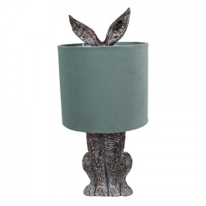 Šedá stolní lampa králík se zeleným stínidlem Rabbi - Ø 20*43 cm