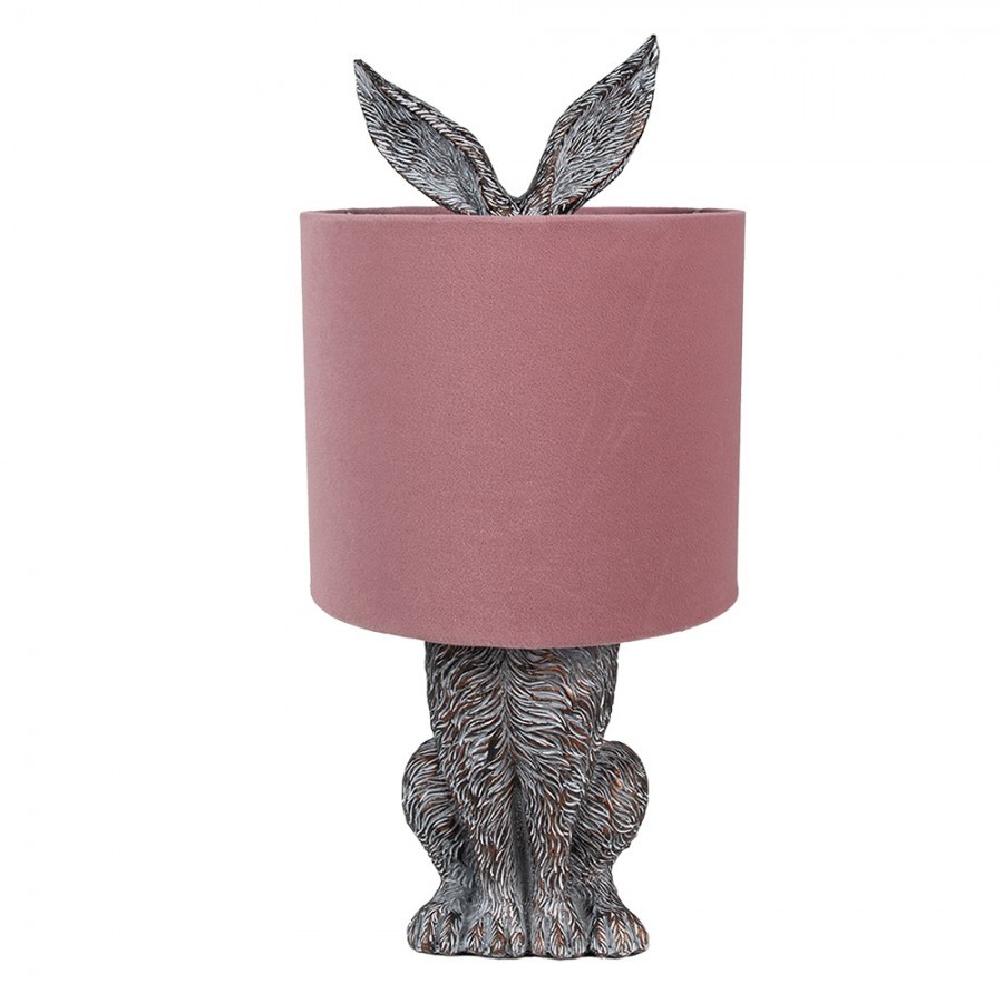 Šedá stolní lampa králík s růžovým stínidlem Rabbi - Ø 20*43 cm