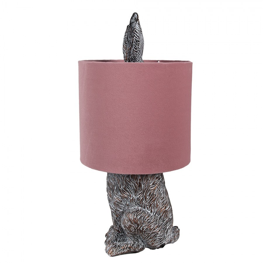 Šedá stolní lampa králík s růžovým stínidlem Rabbi - Ø 20*43 cm