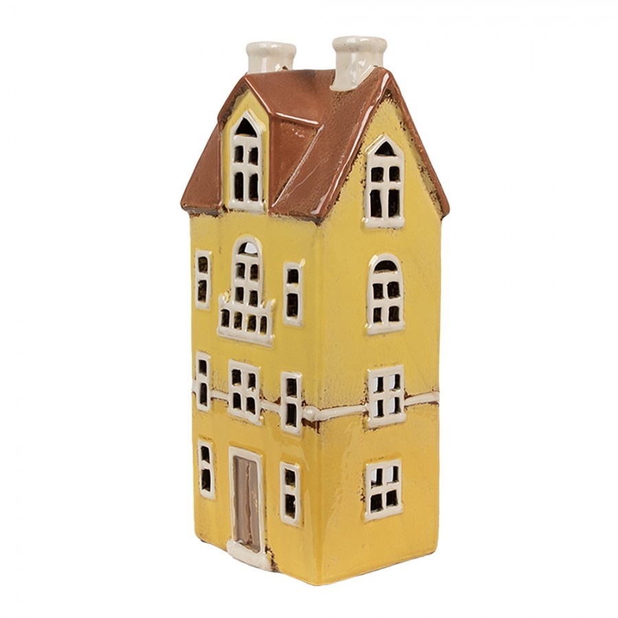 Žlutý keramický svícen na čajovou svíčku domek Amster Village - 11*9*25 cm