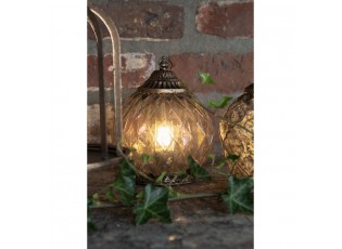 Měděná skleněná svítící LED lucerna Balli - Ø 15*19 cm 