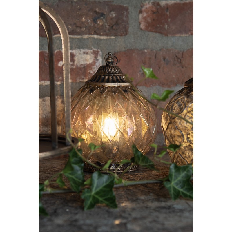 Měděná skleněná svítící LED lucerna Balli - Ø 15*19 cm 