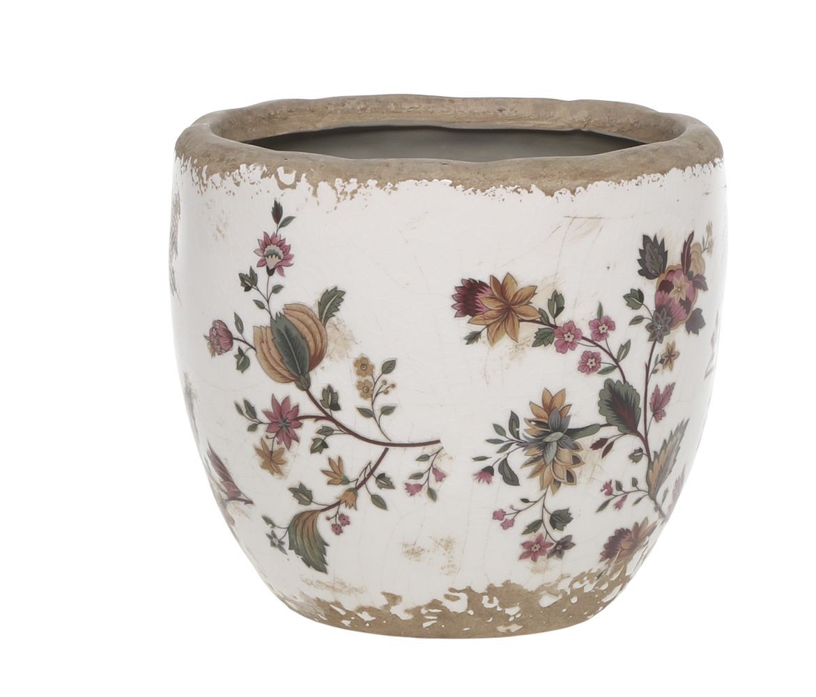 Keramický obal na květináč s květy Nancy - Ø 12*11 cm