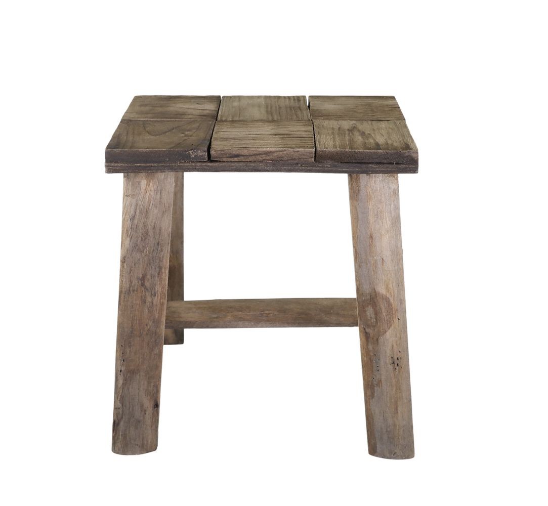 Hnědá dekorační dřevěná lavice se vzorem na sedadle Tanoak - 33*24*33 cm