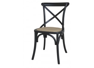 Černá dřevěná židle s ratanovým výpletem Old French chair - 55*51*89cm 