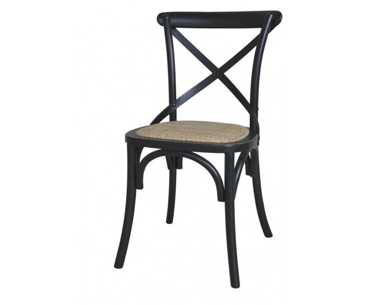 Černá dřevěná židle s ratanovým výpletem Old French chair - 55*51*89cm 