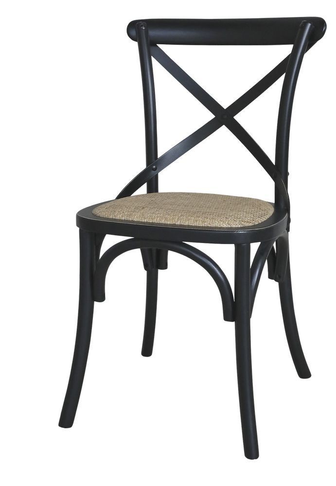 Černá dřevěná židle s ratanovým výpletem Old French chair - 55*51*89cm 