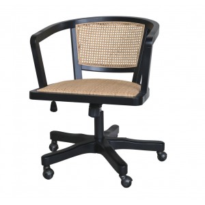 Černá dřevěná židle s výpletem a opěrkami na kolečkách Old French chair - 60*60*80 cm 