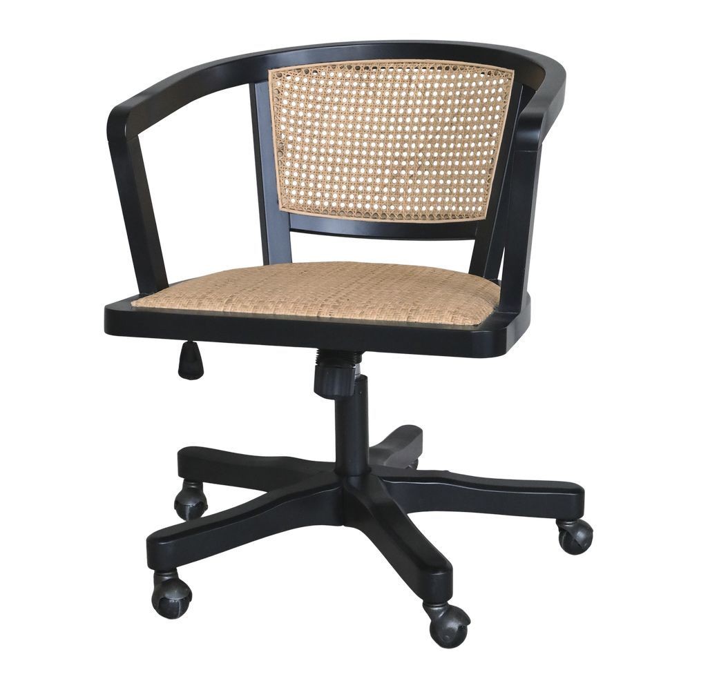 Černá dřevěná židle s výpletem a opěrkami na kolečkách Old French chair - 60*60*80 cm 
