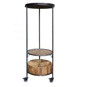 Černý kovový regál na kolečkách s dřevěnými podnosy Fil de Fer - 60*160 cm