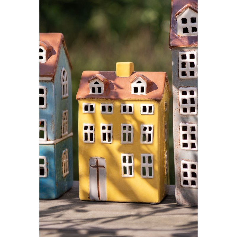 Žlutý keramický svícen na čajovou svíčku domek Amster Village - 12*8*18 cm