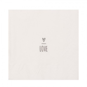 Bílé papírové ubrousky se srdíčkem Love - 33*33 cm (20ks)