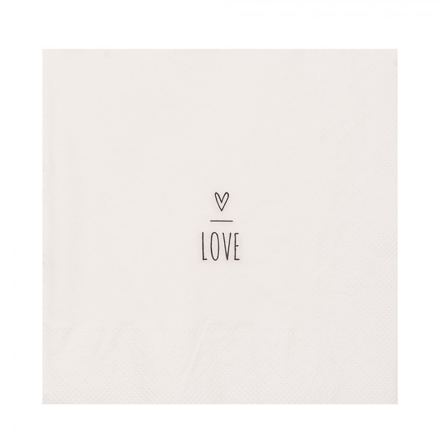 Bílé papírové ubrousky se srdíčkem Love - 33*33 cm (20ks)