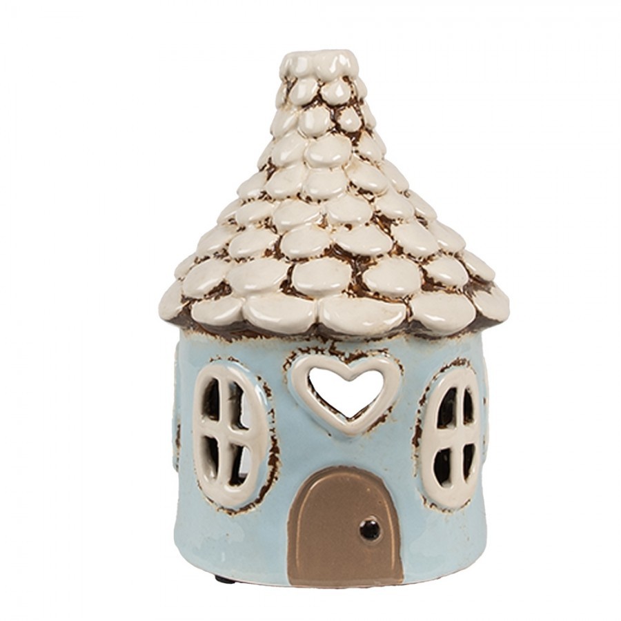 Modrý keramický svícen pohádkový domek - Ø 11*15 cm