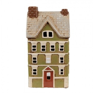 Zelený keramický svícen na čajovou svíčku domek Amster Village - 14*10*26 cm