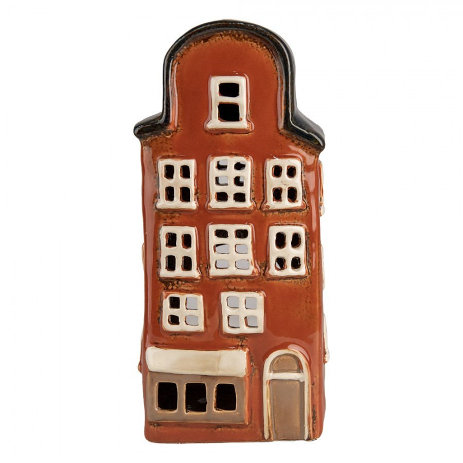 Červený keramický svícen na čajovou svíčku domek Amster Village - 12*9*25 cm
