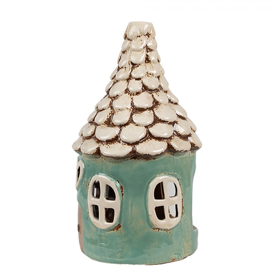Zelený keramický svícen pohádkový domek - Ø 11*20 cm