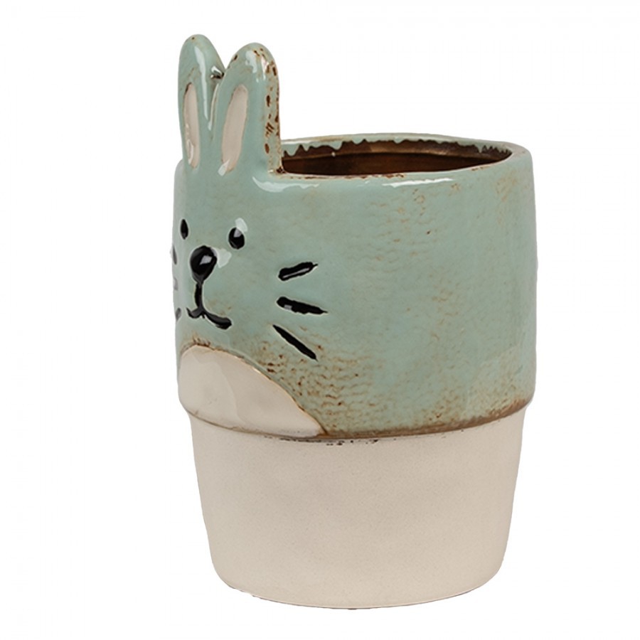 Mintový keramický květináč ve tvaru králíka Rabbit - Ø 11*17 cm