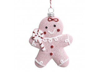 Růžová vánoční ozdoba perníček Gingerbread Candy - 8*3*10 cm