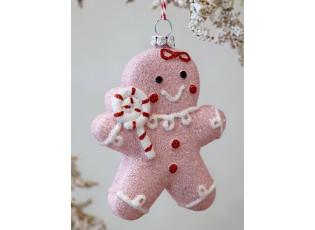 Růžová vánoční ozdoba perníček Gingerbread Candy - 8*3*10 cm