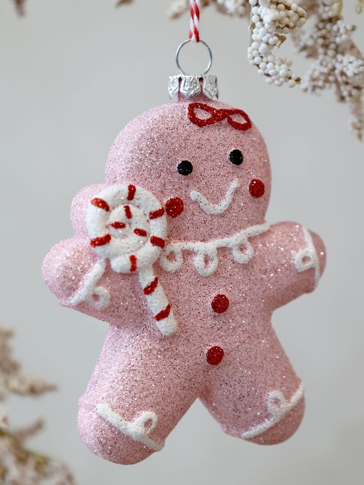 Růžová vánoční ozdoba perníček Gingerbread Candy - 8*3*10 cm