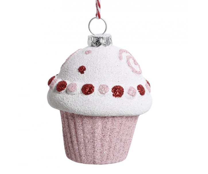 Růžová vánoční ozdoba Muffin Candy - 6*7cm