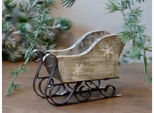 Zinkové antik kovové zdobené sáňky s vločkami Christmas - 10*5*12 cm